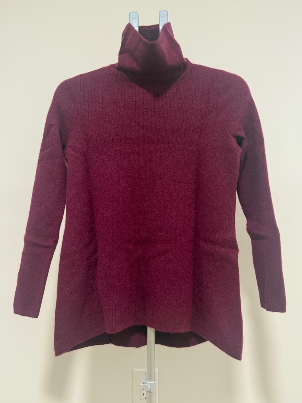 Lands' End Burgundy Plum 100% Cashmere Mock Neck Tunic Sweater Medium